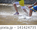 水しぶきをあげて川を駆ける子供たちの足元 141424735