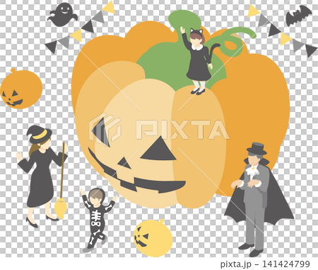 Halloween Isometric Figure Illustration Set - Costume, Pumpkin, Jack-o'-lantern, Decoration, Material Halloween Isometric Figure Illustration Set - Costume, Pumpkin, Jack-o'-lantern, Decoration, Material 141424799