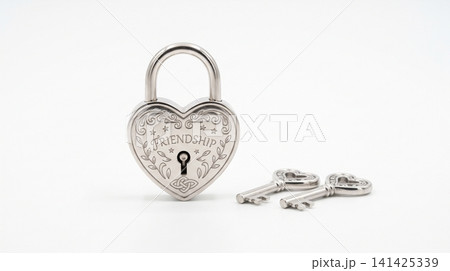 Heart shaped silver padlock with matching small keys decorative security protection valentines marriage anniversary engraved isolated background commitment relationship fastener hardware Heart shaped silver padlock with matching small keys decorative security protection valentines marriage anniversary engraved isolated background commitment relationship fastener hardware 141425339