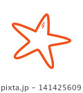 Hand Drawn Orange Sea Starfish Outline Icon trendy coral Doodle Style Minimalist Flat design element. Isolated Vector illustration Summertime or Sea Thematic Cards Banners, leaflets, label, price tag 141425609