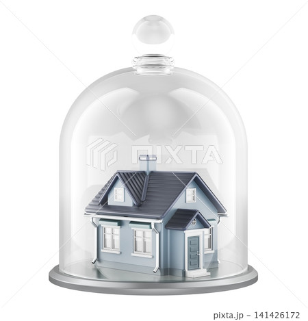 House under glass dome for home insurance and property protection. 3D rendering House under glass dome for home insurance and property protection. 3D rendering 141426172