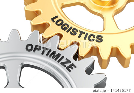 Logistics Optimization concept with interlocking gears. 3D rendering Logistics Optimization concept with interlocking gears. 3D rendering 141426177