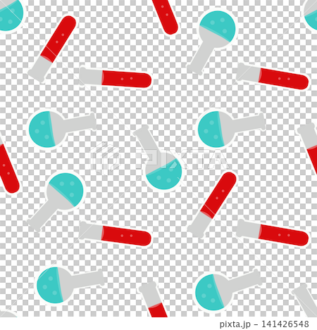 Colorful seamless science pattern featuring laboratory flasks and red test tubes Colorful seamless science pattern featuring laboratory flasks and red test tubes 141426548