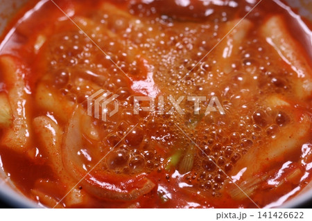Bubbling Red Kimchi Soup Close-up Bubbling Red Kimchi Soup Close-up 141426622