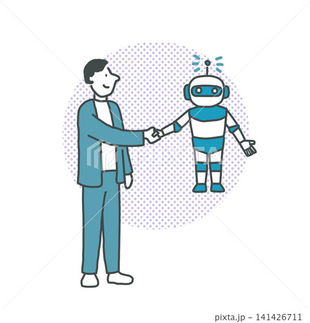 AIと握手する人 ベクターイラスト AIと握手する人 ベクターイラスト 141426711
