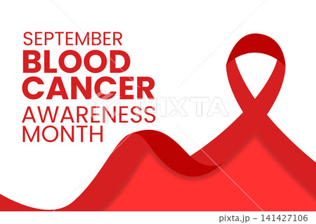 Bold red ribbon symbolizes unity and support for blood cancer awareness month, PNG 141427106
