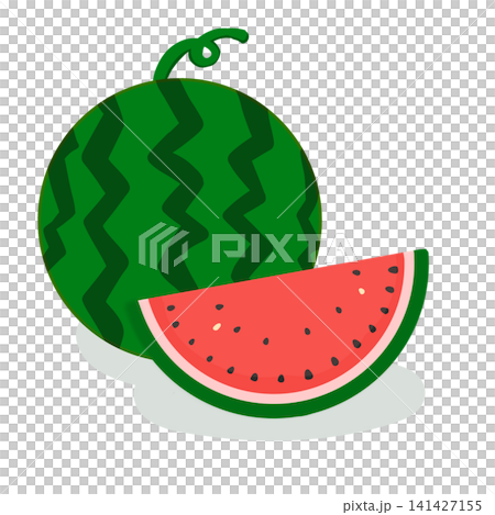 A set of illustrations of a whole watermelon and a sliced watermelon. A set of illustrations of a whole watermelon and a sliced watermelon. 141427155