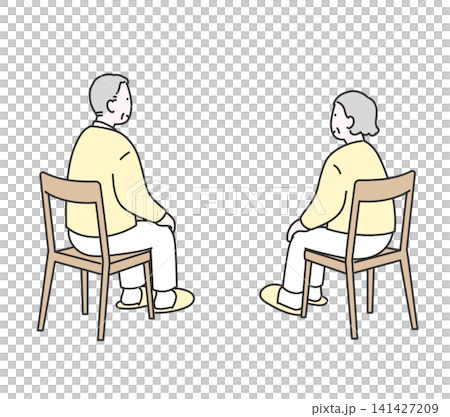 Illustration of an elderly couple sitting in chairs Illustration of an elderly couple sitting in chairs 141427209