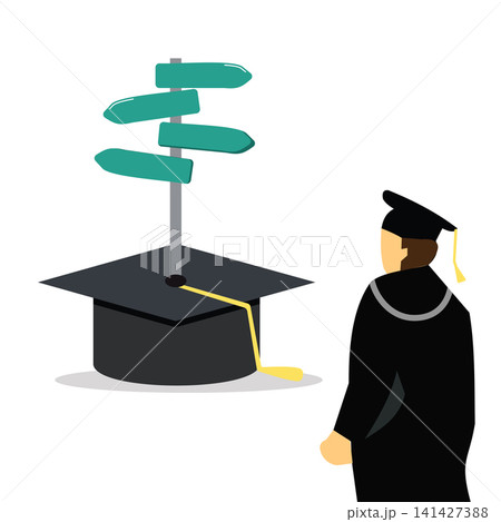Graduate Career Direction Concept with Graduation Cap and Signpost Vector Illustration 141427388