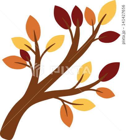 Autumn Tree Branch with Colorful Fall Leaves Flat Illustration Isolated on Transparent Background PNG Autumn Tree Branch with Colorful Fall Leaves Flat Illustration Isolated on Transparent Background PNG 141427656