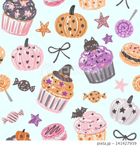 おしゃれでかわいい手書きのハロウィンスイーツのパターン 141427939