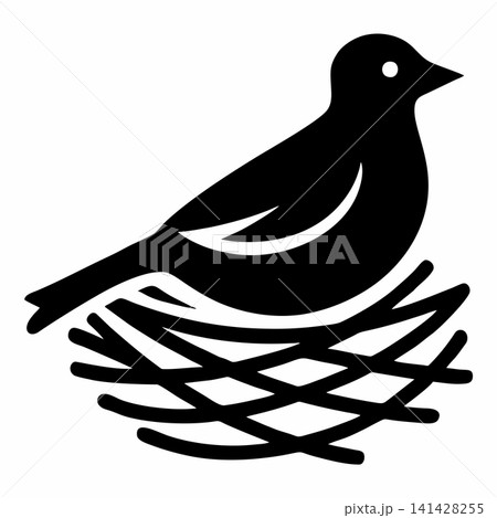 Minimalist bird in nest vector icon 141428255