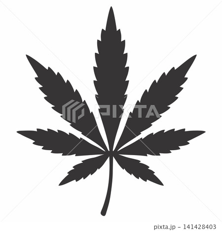 Black silhouette vector icon of a cannabis leaf 141428403