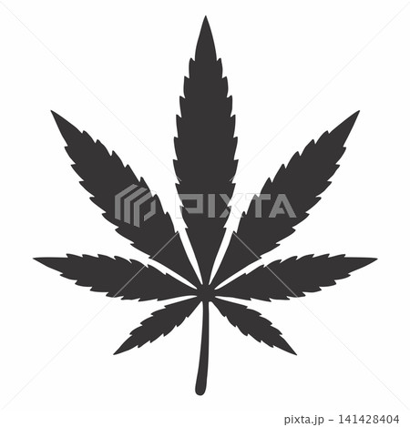 Black silhouette vector icon of a cannabis leaf 141428404