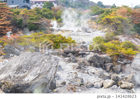 硫黄の匂い漂う雲仙地獄谷　お糸地獄の風景 141428623