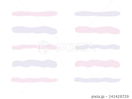 フニャフニャしたゆるい形の細長い手描きのシェイプセット（ピンク・紫） 141428729