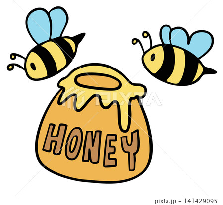 Hand drawn bees and honey jar for animal, insect, decorations, spring, summer, picnic, park, home yard, forest, stickers, blossom, blooming, fabric print, brooch, nature, garden, flower, camping Hand drawn bees and honey jar for animal, insect, decorations, spring, summer, picnic, park, home yard, forest, stickers, blossom, blooming, fabric print, brooch, nature, garden, flower, camping 141429095