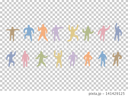 色々なポーズをとっている人々の手描きのシルエットセット(ナチュラルカラー) 色々なポーズをとっている人々の手描きのシルエットセット(ナチュラルカラー) 141429125