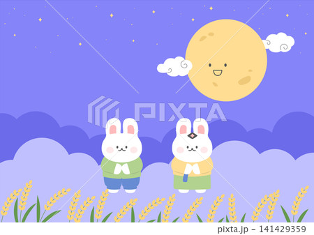 Vector illustration of cute rabbits wearing traditional Korean clothing. Vector illustration of cute rabbits wearing traditional Korean clothing. 141429359