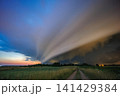 Angry supercell storm influenced by Climate change. Dangerous storm supercell shelf cloud with layers 141429384