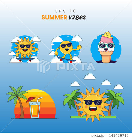 Summer Vibes Cartoon Sticker Set 141429713