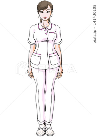 基本の立ちポーズ正面_看護師・ナース服の若い女性 基本の立ちポーズ正面_看護師・ナース服の若い女性 141430108