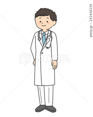 男性医師の全身イラスト(白衣、聴診器) 男性医師の全身イラスト(白衣、聴診器) 141430134