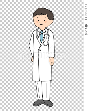 男性医師の全身イラスト(白衣、聴診器) 男性医師の全身イラスト(白衣、聴診器) 141430134