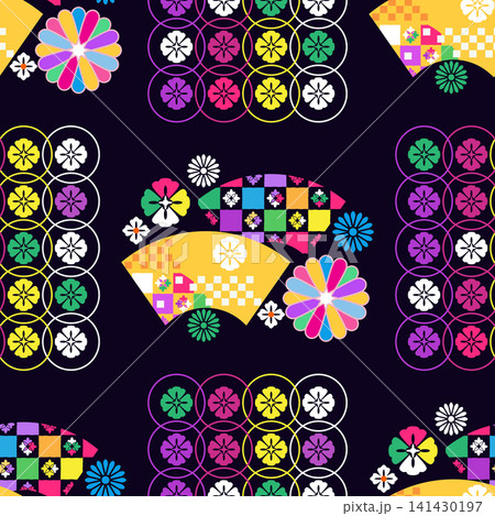 Japanese traditional floral seamless pattern Art vintage patchwork abstract flower retro background Vector modern illustration for wallpaper, kimono, textile, fabric Japanese traditional floral seamless pattern Art vintage patchwork abstract flower retro background Vector modern illustration for wallpaper, kimono, textile, fabric 141430197