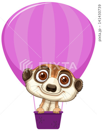 Cute Cartoon Meerkat Flying in a Pink Hot Air Balloon Cute Cartoon Meerkat Flying in a Pink Hot Air Balloon 141430739