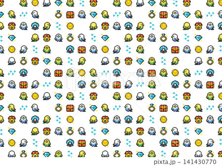 小鳥とお宝のピクセルアート セキセイインコ 141430770