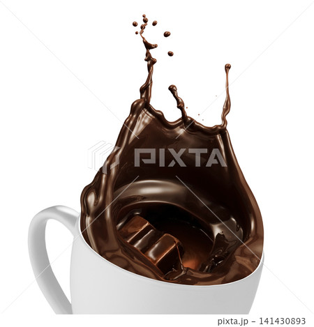 Dark hocolate splash white cup chocolate Dark hocolate splash white cup chocolate 141430893