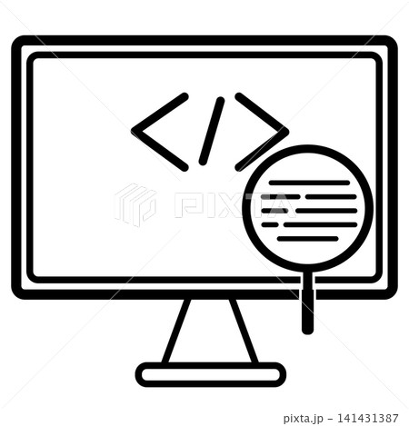 Code review icon. A monitor screen with the programming language sign. development review symbol. flat style. 141431387