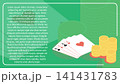 Horizontal web banner with gold coins and playing cards advertising and describing the rules of an online casino platform. Cartoon 3D vector on green background 141431783