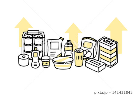 食品や日用品などの物の値段が上がった物価高のイメージイラスト 141431843