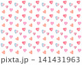 ピンク色のハートを水彩で手描きした、シームレスなパターンの背景イラスト 141431963