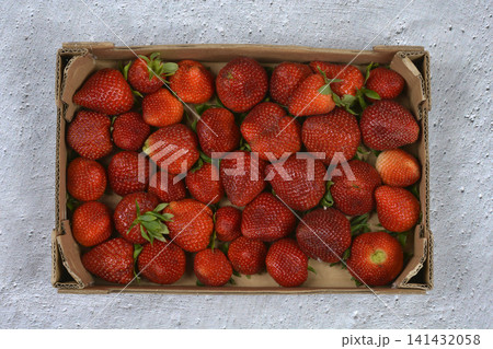 Fresh Ripe Red Strawberries Packed In Cardboard Box Fresh Ripe Red Strawberries Packed In Cardboard Box 141432058