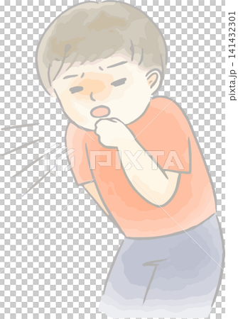 咳き込んで苦しそうな表情の子どものイラスト　感染症や化学物質過敏症 141432301
