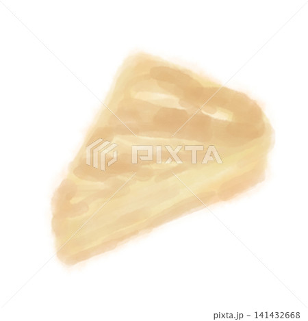 水彩のチーズケーキイラスト／ひとかけら・手描き風・白背景 141432668