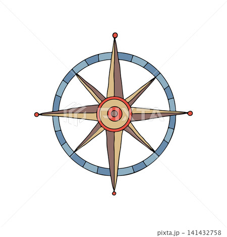 Wind rose vector illustration. Graphic nautical compass rose icon. Navigation isolated hand drawn symbol for tattoo, app logo, map design, for create pattern in sea children concept, T-shirt print 141432758