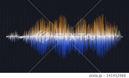 Vibrant orange and blue digital sound wave equalizer graphic with glowing signal lines Vibrant orange and blue digital sound wave equalizer graphic with glowing signal lines 141432988