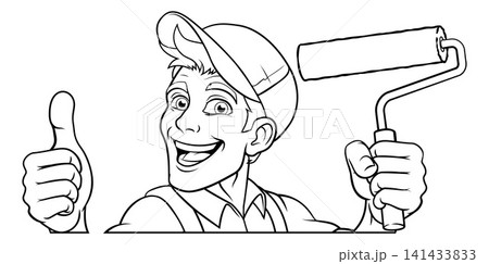 Painter Decorator Paint Roller Cartoon Handy Man Painter Decorator Paint Roller Cartoon Handy Man 141433833