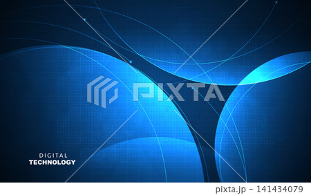 Abstract dark blue digital technology background with futuristic glowing circular wave lines, cyan light curve overlap, cyber network banner for AI science global big data business presentation. Abstract dark blue digital technology background with futuristic glowing circular wave lines, cyan light curve overlap, cyber network banner for AI science global big data business presentation. 141434079
