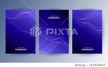 Abstract blue digital technology cover template set with futuristic glowing curved wave lines, cyan light flow poster background, A4 brochure layout for cyber network science business presentation. Abstract blue digital technology cover template set with futuristic glowing curved wave lines, cyan light flow poster background, A4 brochure layout for cyber network science business presentation. 141434087