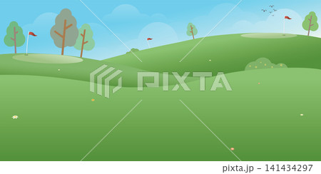 Countryside golf course illustration with blank space. Countryside golf course illustration with blank space. 141434297