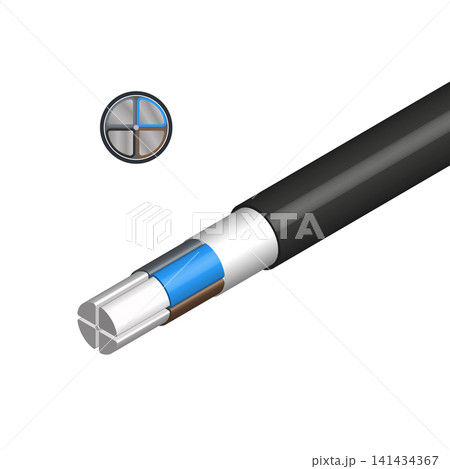 Isometric four core aluminum power cable. Isometric four core aluminum power cable. 141434367