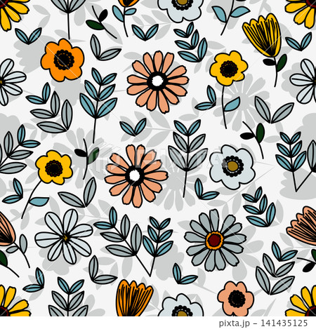 Floral seamless pattern, Flower chintz pattern seamless vector border print. Botanical batik background. Arabesque floral ornament motif for decoration fabric, women clothing, scarf, wallpaper design. Floral seamless pattern, Flower chintz pattern seamless vector border print. Botanical batik background. Arabesque floral ornament motif for decoration fabric, women clothing, scarf, wallpaper design. 141435125