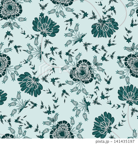 Floral seamless pattern, Flower chintz pattern seamless vector border print. Botanical batik background. Arabesque floral ornament motif for decoration fabric, women clothing, scarf, wallpaper design. Floral seamless pattern, Flower chintz pattern seamless vector border print. Botanical batik background. Arabesque floral ornament motif for decoration fabric, women clothing, scarf, wallpaper design. 141435197
