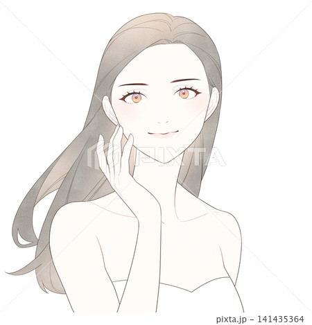 美容系の女性イラスト(カメラ目線・ロングヘア) 美容系の女性イラスト(カメラ目線・ロングヘア) 141435364