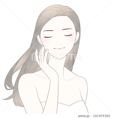 美容系の女性イラスト(瞑目・ロングヘア) 美容系の女性イラスト(瞑目・ロングヘア) 141435365